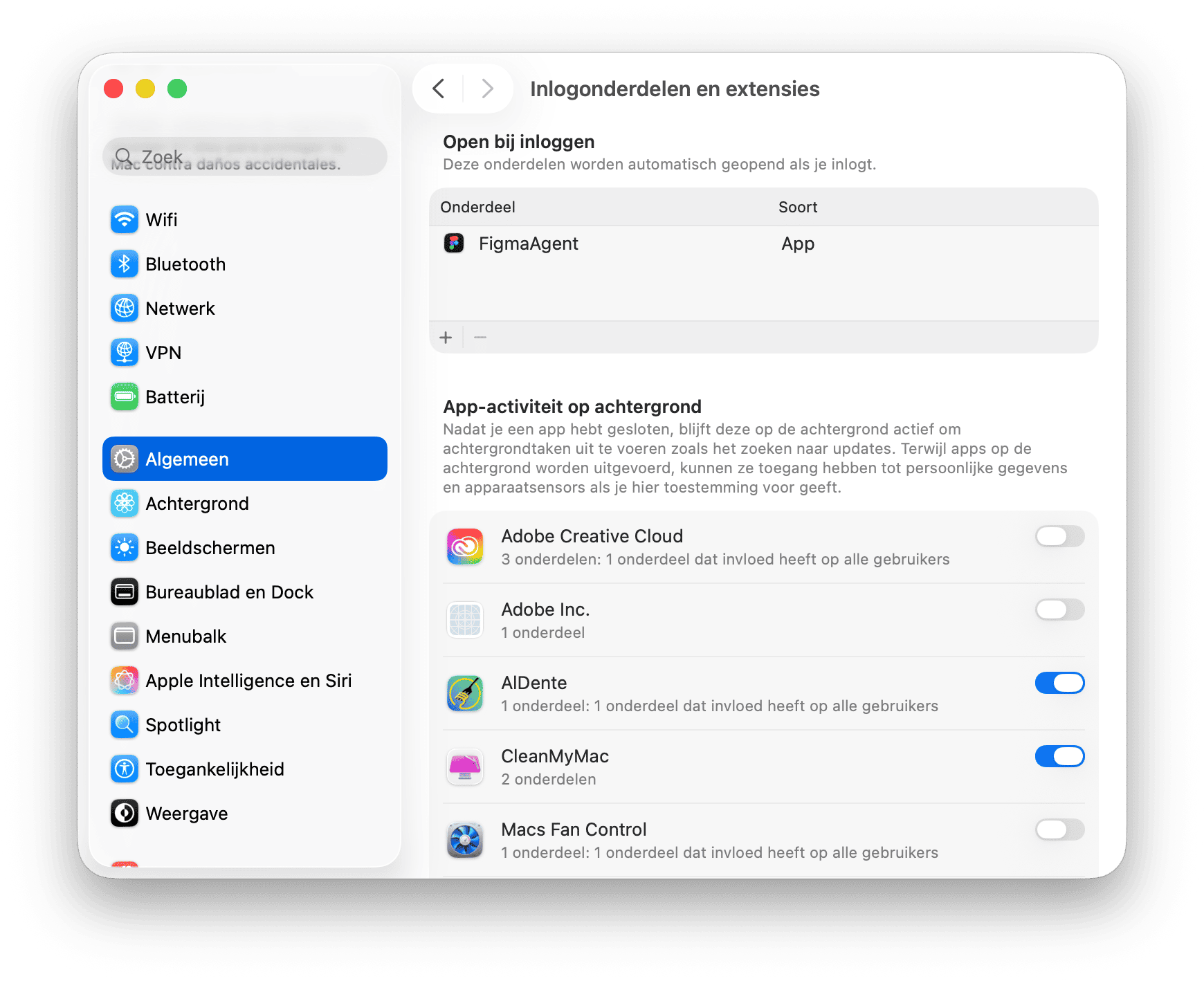 systeem Voorkeuren Inlogitems