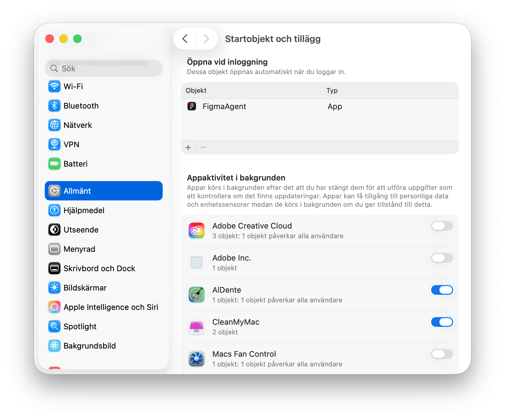 systemet Inst&auml;llningar Inloggningsartiklar