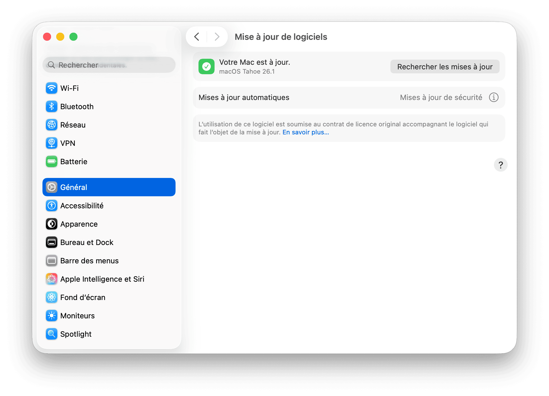Reglages du systeme MAJ logiciels