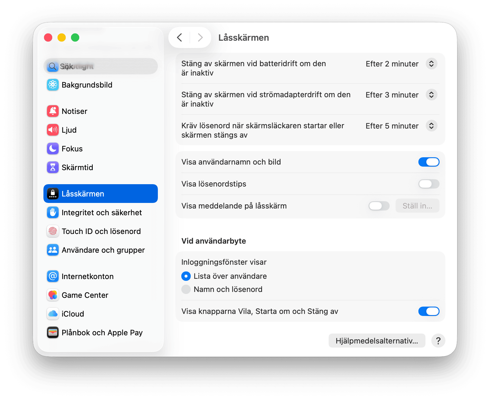 systemet Inst&auml;llningar L&aring;ssk&auml;rm