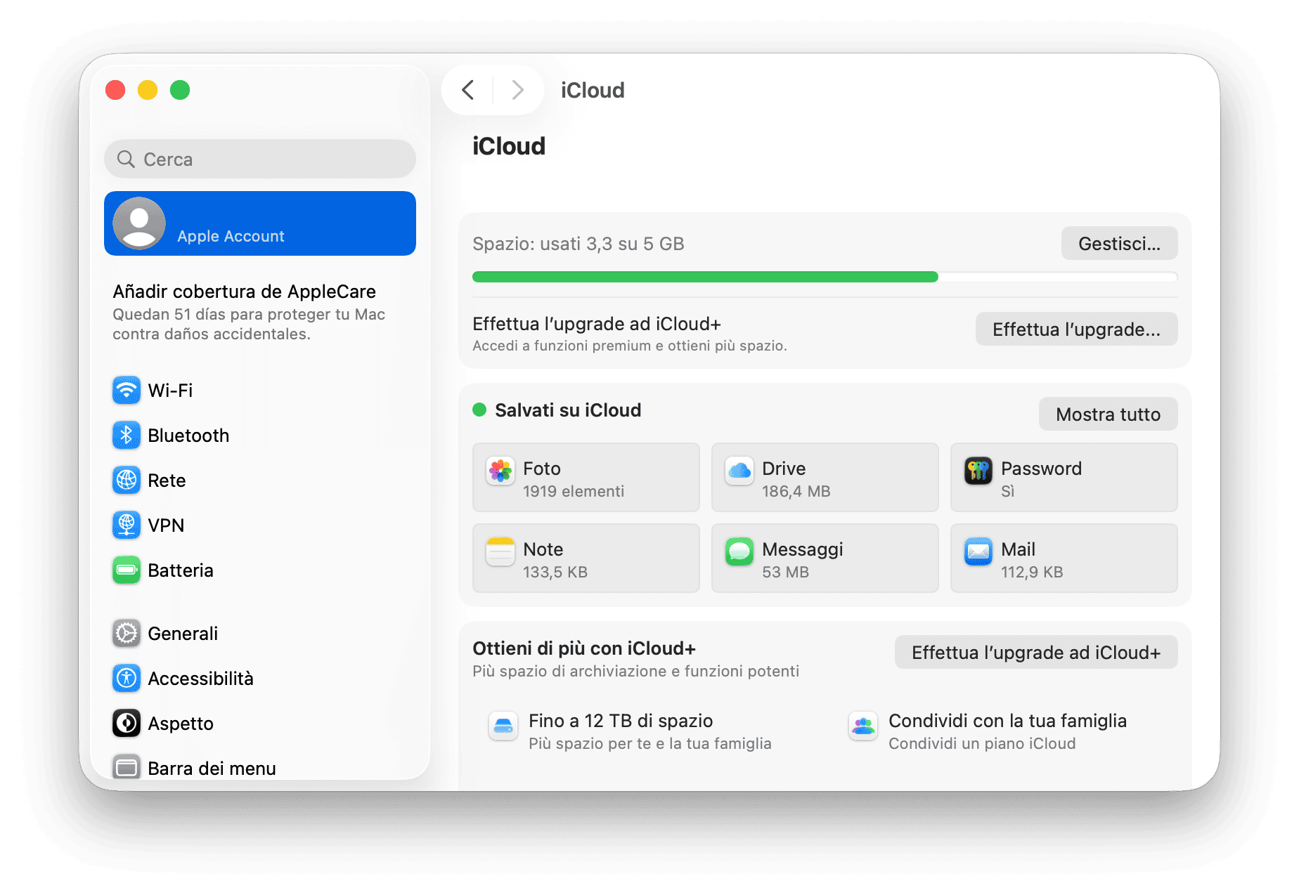 Preferenze di Sistema iCloud