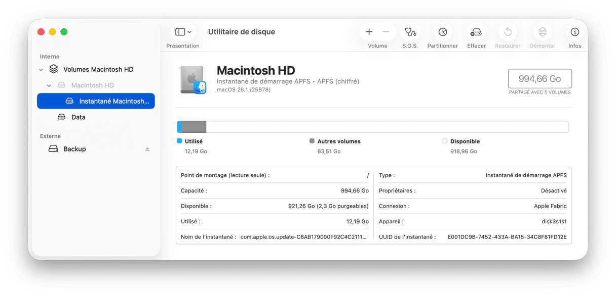 Reglages du systeme Utilitaire de disque