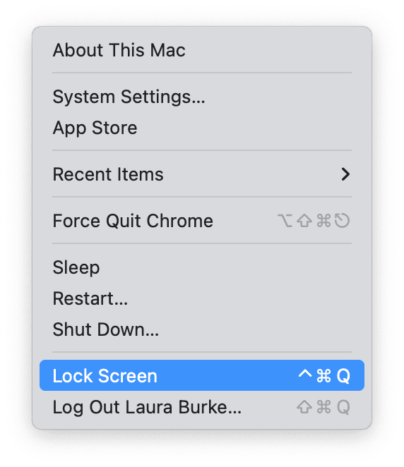 Lock via Apple menu