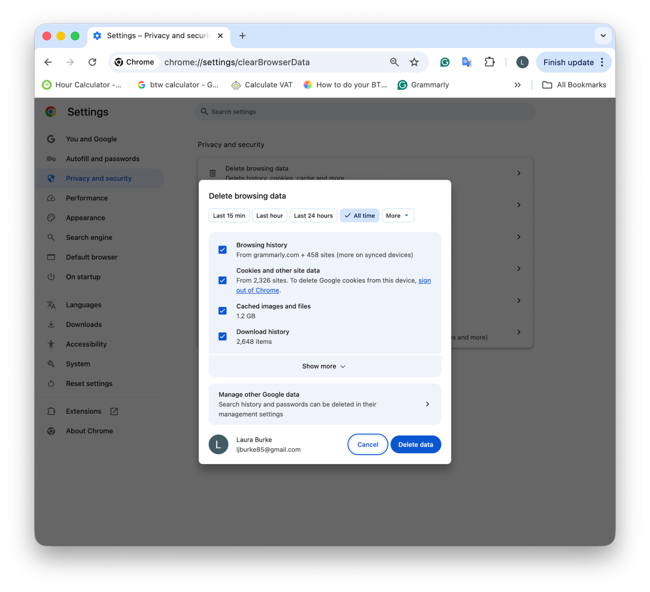 Clear cache in Chrome