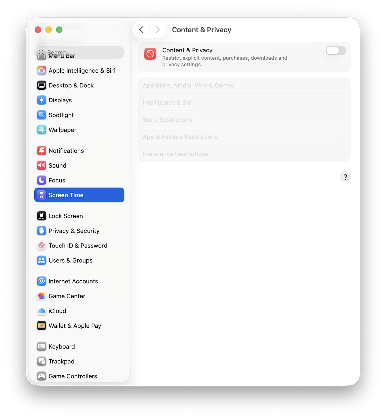 Check Content & Privacy Restrictions
