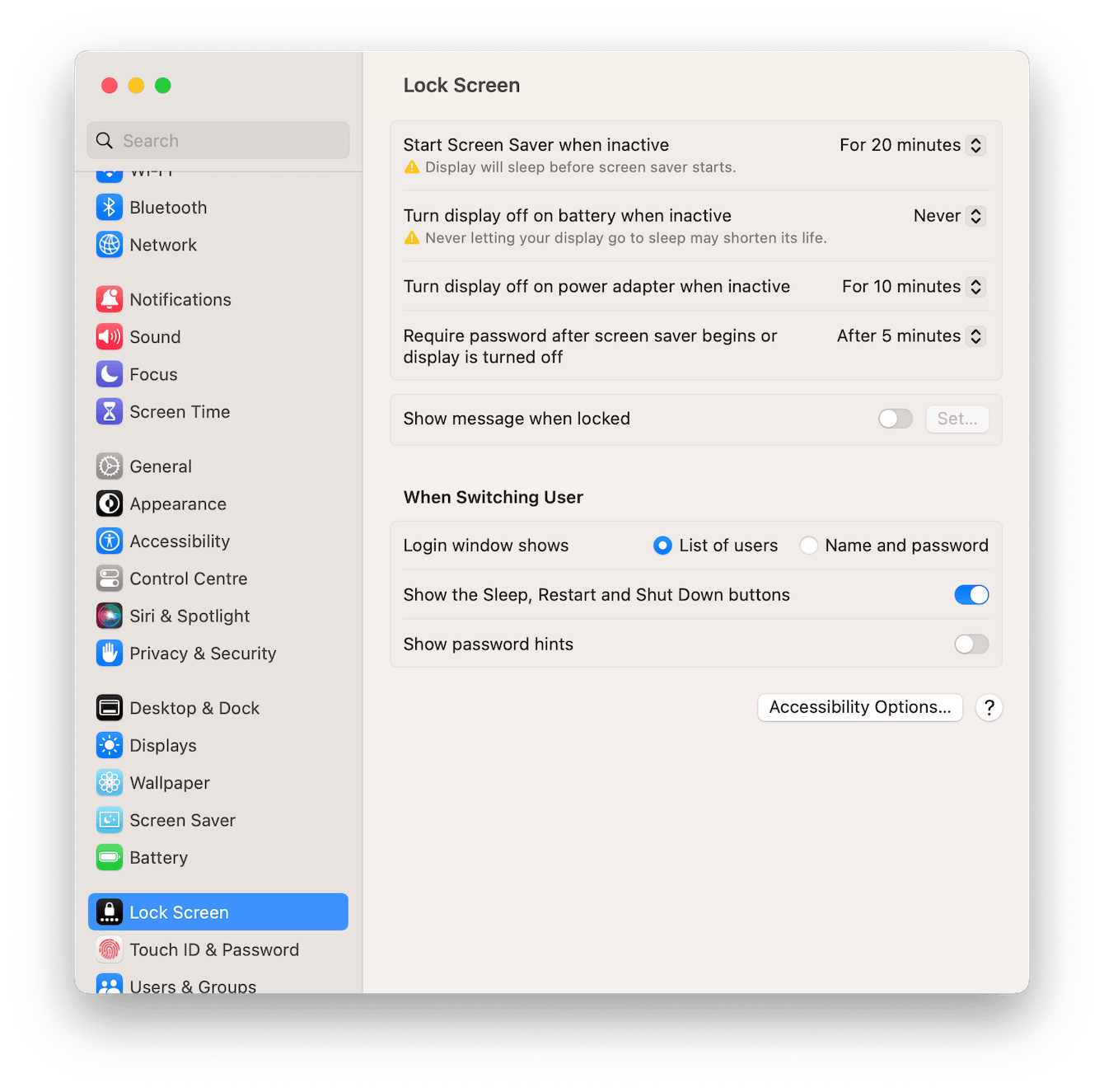 Mac's sleep settings