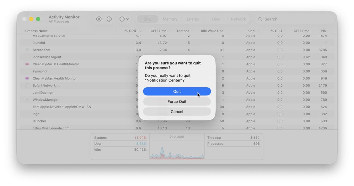 Activity Monitor Menu