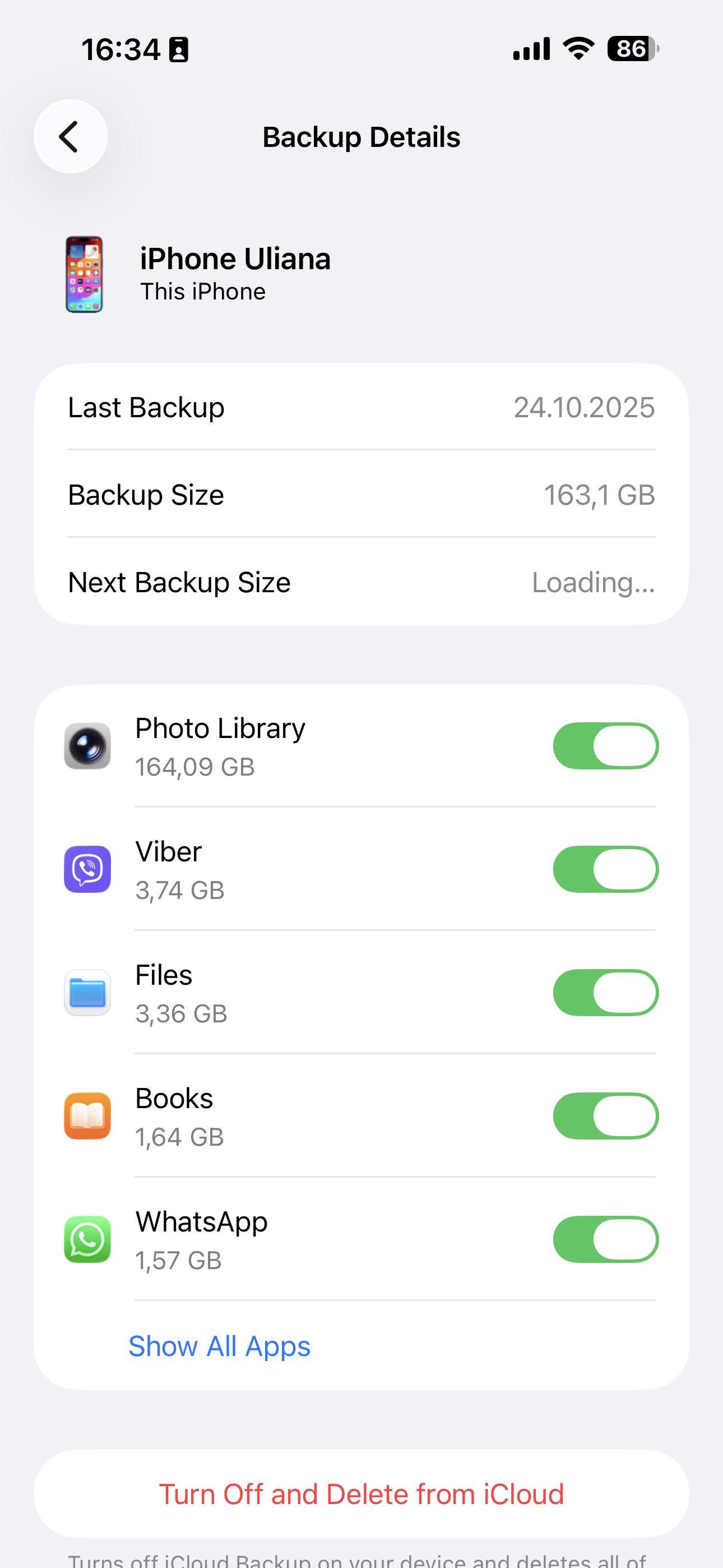 Removing backups on iPhone