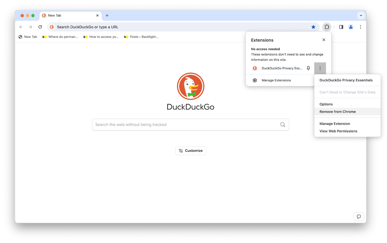 How to remove the DuckDuckGo extension in Chrome