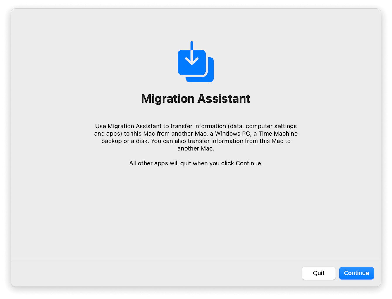 Migrant Assistant window