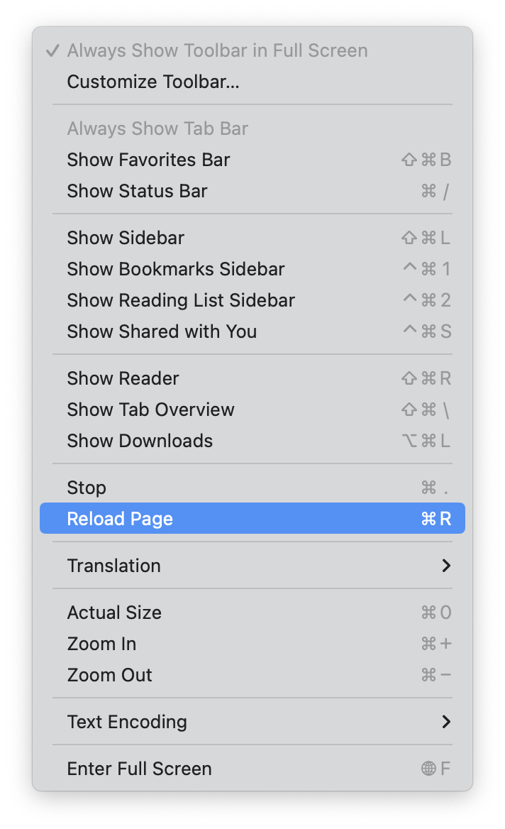 Aktualisieren Sie die Website