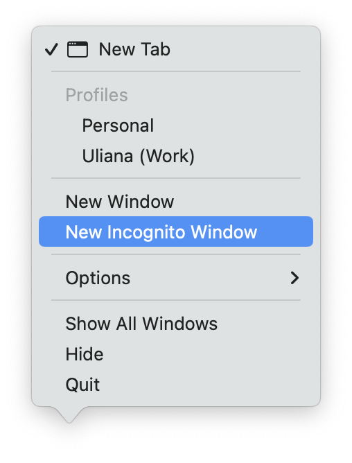 Öffnen Sie die Seite im privaten Modus