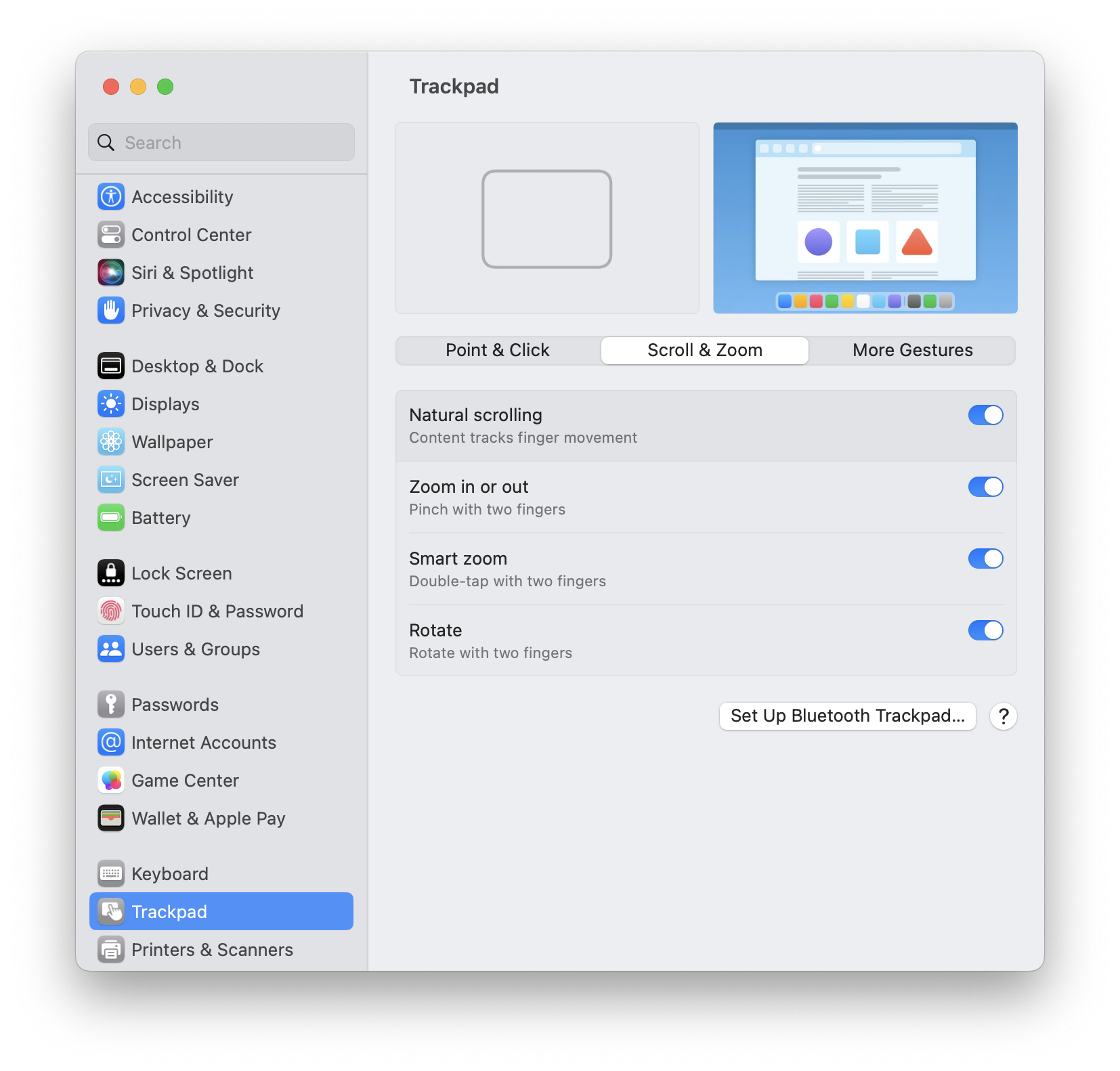 Trackpad zur&uuml;cksetzen