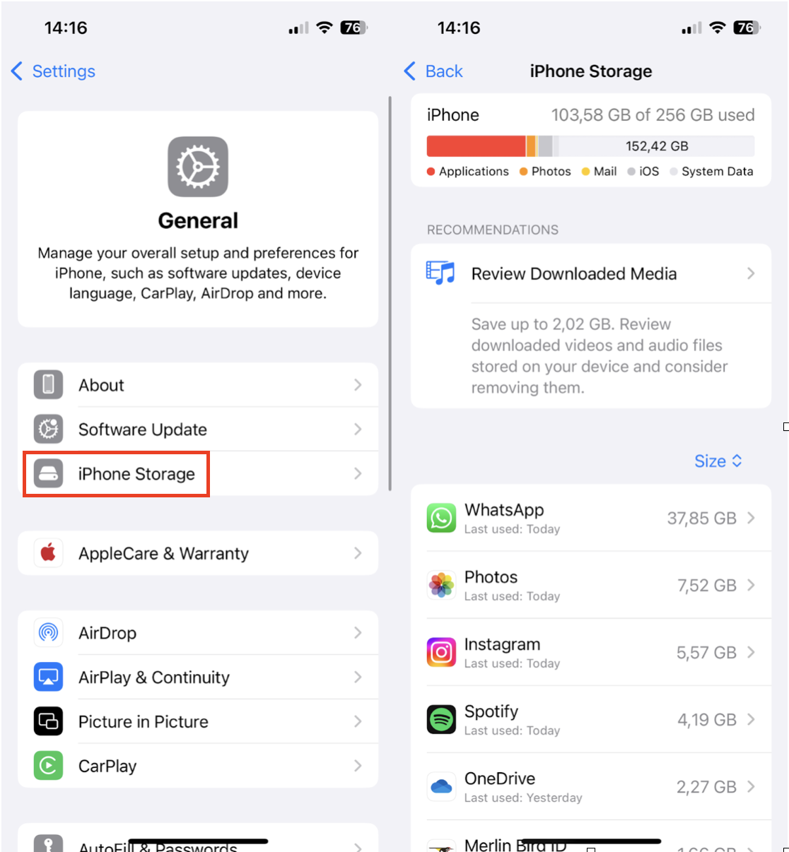 Check your iPhone storage