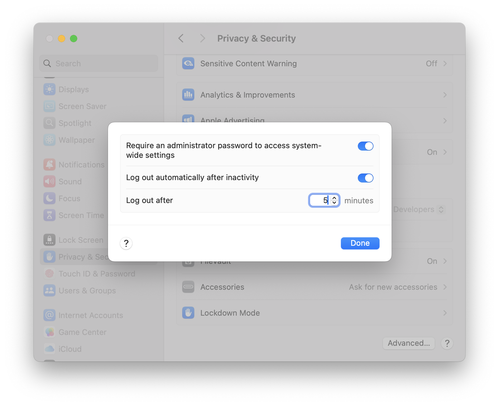 Secure your device when it's idle