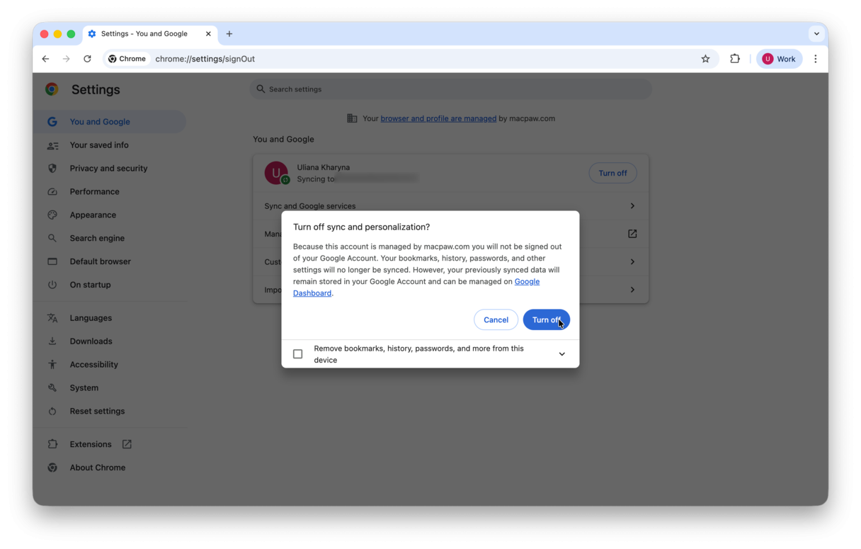 Turn off automatic syncing