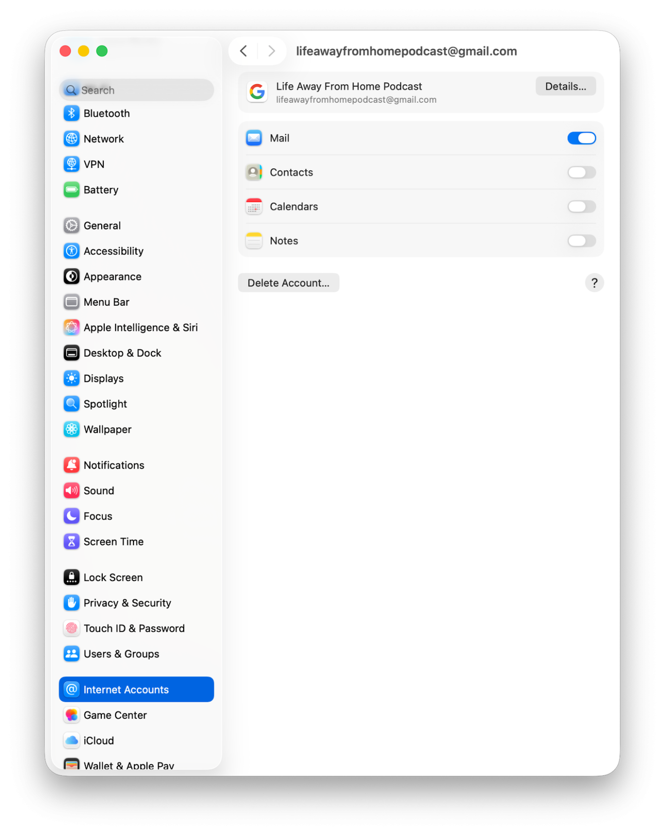 Update the password in System Settings