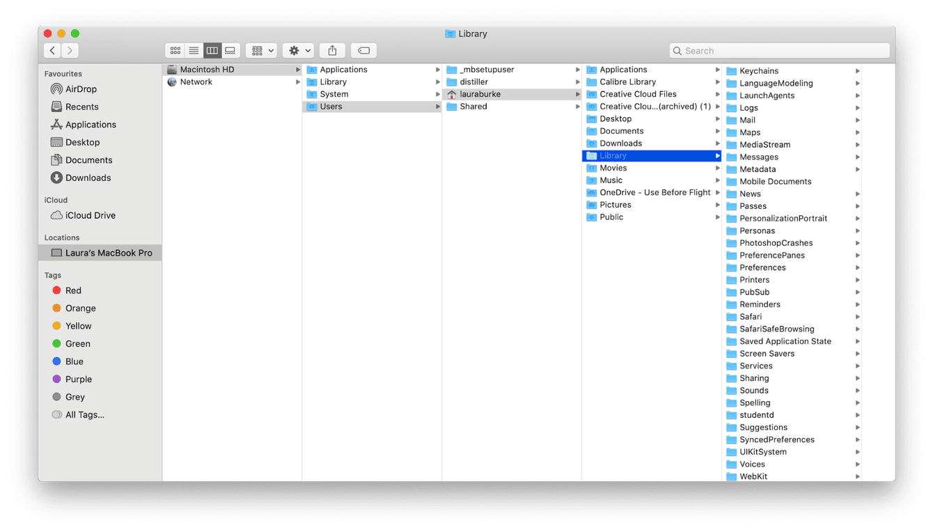 Localiser le dossier Biblioth&egrave;que cach&eacute;